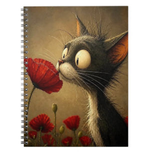 Cuaderno en espiral floral de gato en blanco y neg