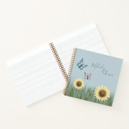Cuaderno en espiral floral de mariposa girasol