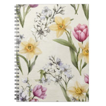 Cuaderno en espiral floral | Flor botánica vintage
