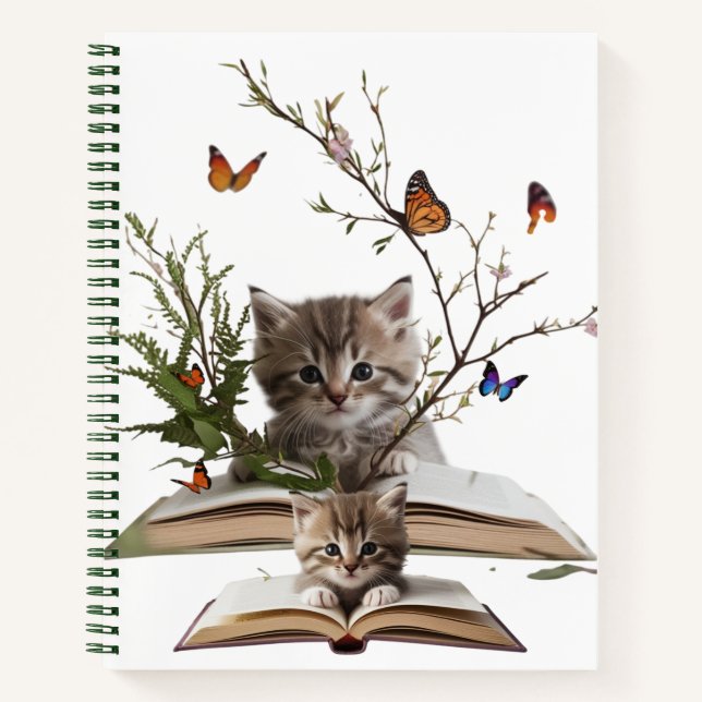Cuaderno en espiral gatito libresco encantado (Anverso)