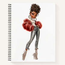 Cuaderno en espiral Glam Girl con pelaje rojo