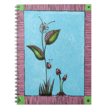 Cuaderno en espiral, mariquita flores setas
