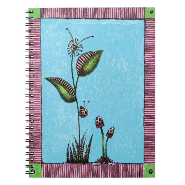 Cuaderno en espiral, mariquita flores setas (Frente)