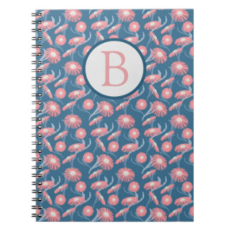 Cuaderno en espiral monograma flores rosadas bonit