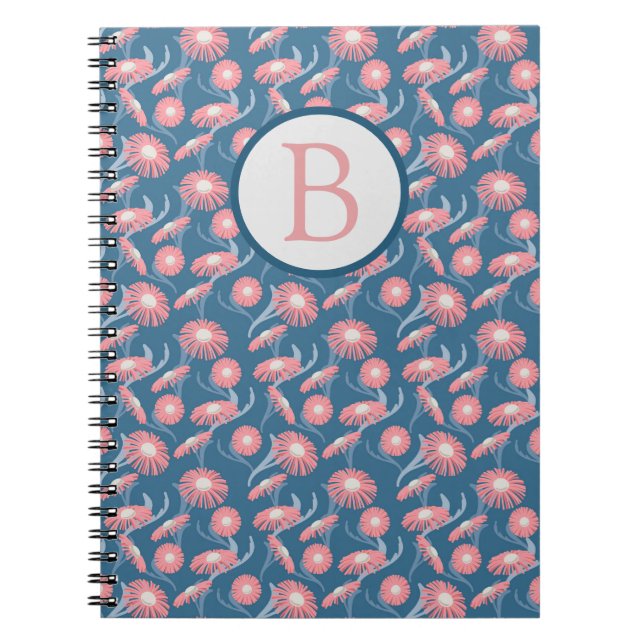 Cuaderno en espiral monograma flores rosadas bonit (Frente)