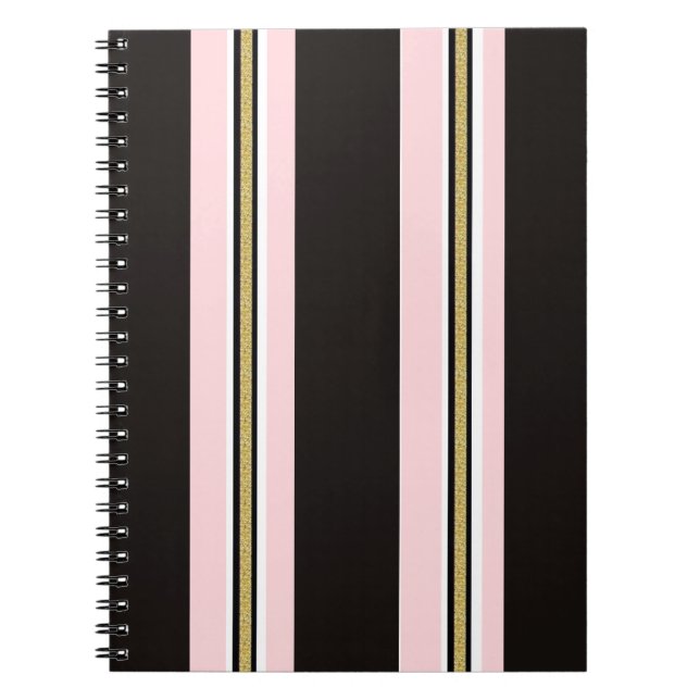 Cuaderno en espiral negro de oro rosa y blanco (Frente)