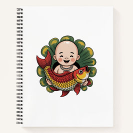 Cuaderno en espiral | Niño lindo con koi afortunad