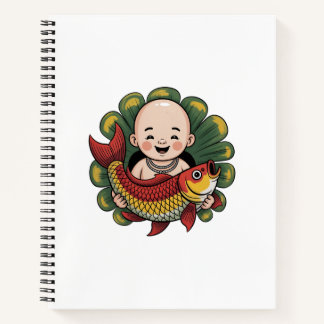 Cuaderno en espiral | Niño lindo con koi afortunad