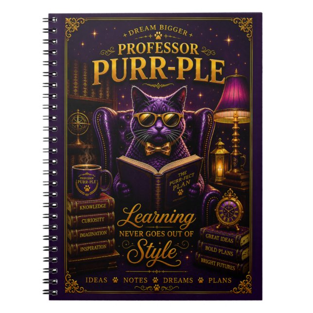 Cuaderno en espiral Professor Purr-Ple™ (Frente)