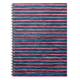 Cuaderno en espiral, rayas pintadas, azul y rosa