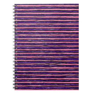 Cuaderno en espiral, rayas pintadas, rosa y púrpur
