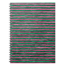Cuaderno en espiral, rayas pintadas rosa y verde