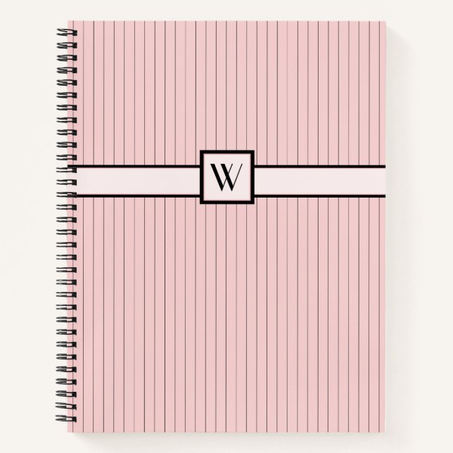 Cuaderno en espiral rosa con rayas negras finas (Anverso)