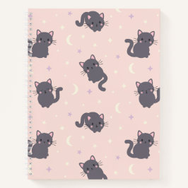 Cuaderno en espiral rosa de gatos grises lindos