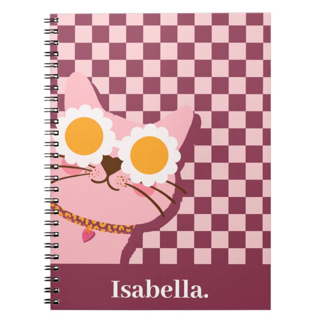 Cuaderno en espiral rosa lindo personalizado (Frente)