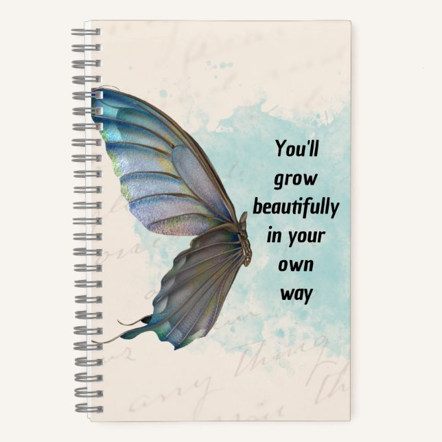 Cuaderno en espiral vintage de mariposa azul beige (Anverso)