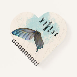 Cuaderno en espiral vintage de mariposa azul beige