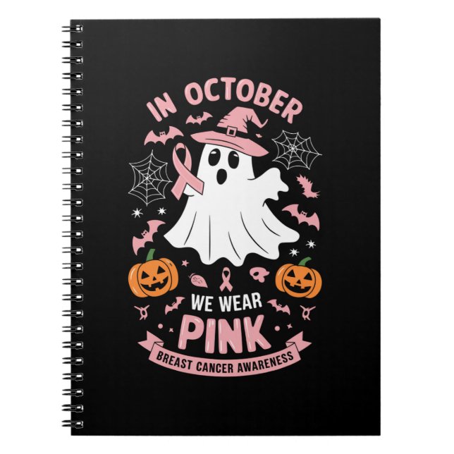 Cuaderno En Octubre Usamos Cáncer De Mama De Bruja Rosa (Frente)