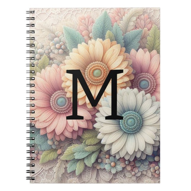 Cuaderno Encaje de monograma floral gerbera margaritas rosa (Frente)