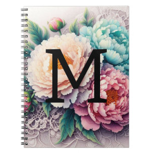 Cuaderno Encaje de monograma floral rosado naranja azul peo