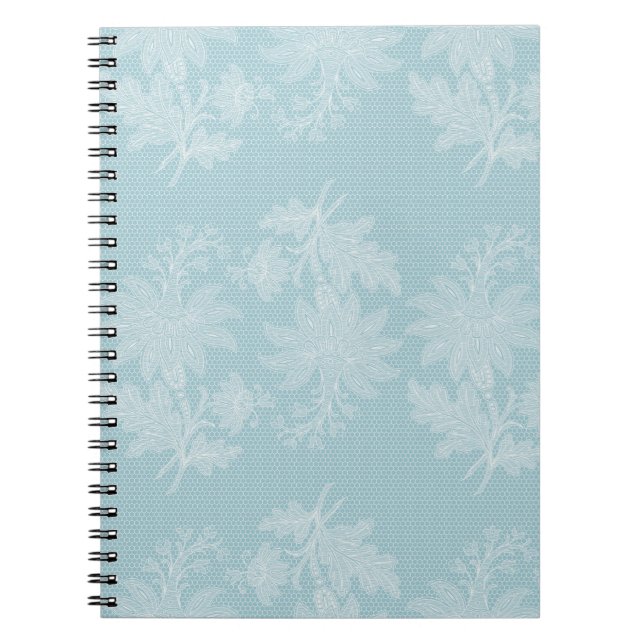 Cuaderno Encaje Falso Floral Blanco Azul Claro Bonito (Frente)