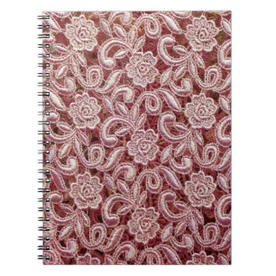 Cuaderno Encaje rosa, estampado de rosas vintage.