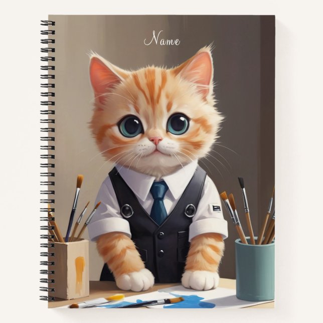 Cuaderno Encantador artista de gatos de jengibre con pincel (Anverso)