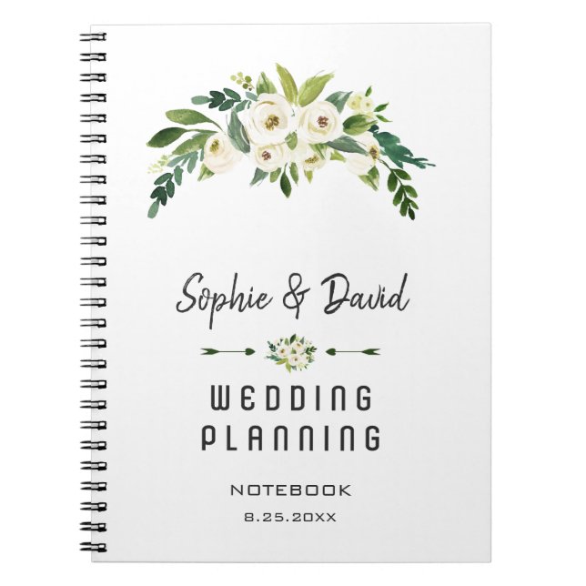 Cuaderno Encantador blanco floreciente planificador de boda (Frente)
