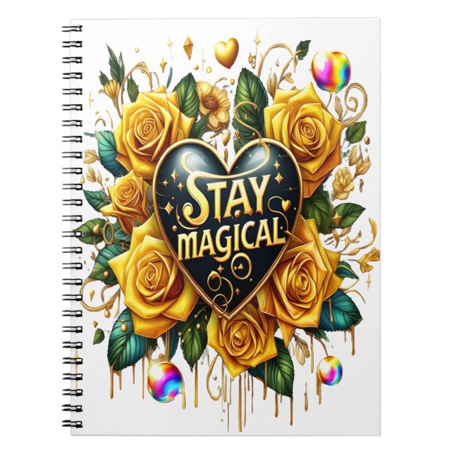 Cuaderno Encantador Bouquet de Rosas de Oro y Corazón (Frente)