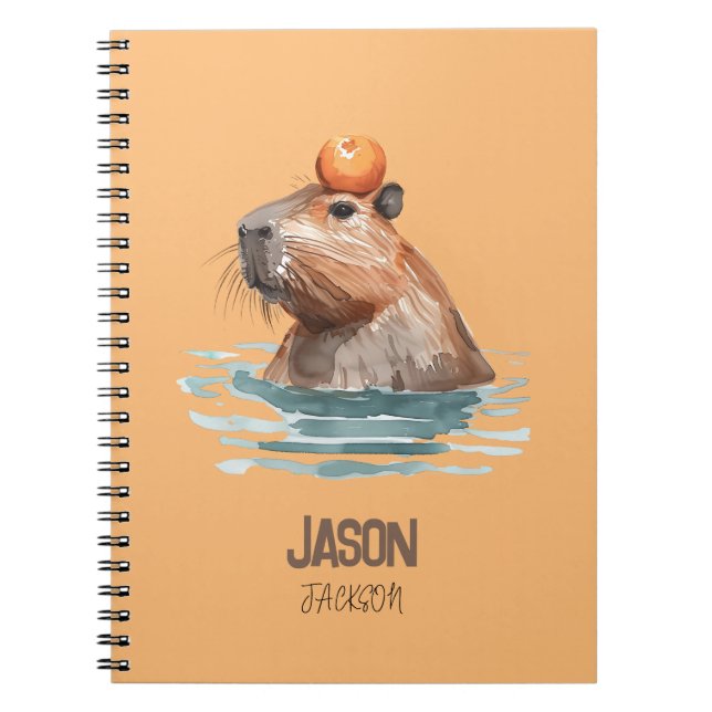Cuaderno Encantador Capybara Lindo con Naranja y Nombre de  (Frente)