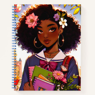 Cuaderno Encantador Chica escolar afroamericano de anime