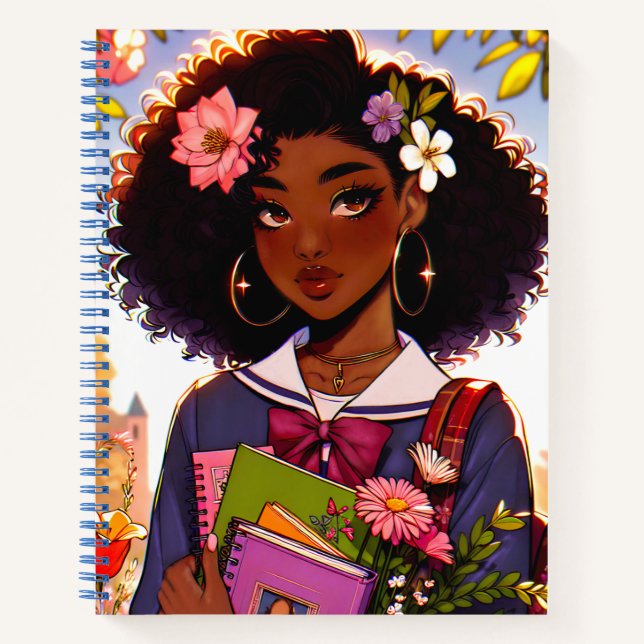 Cuaderno Encantador Chica escolar afroamericano de anime (Anverso)