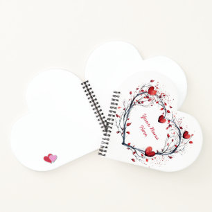Cuaderno Encantador color de agua rojo Corazón con forma de