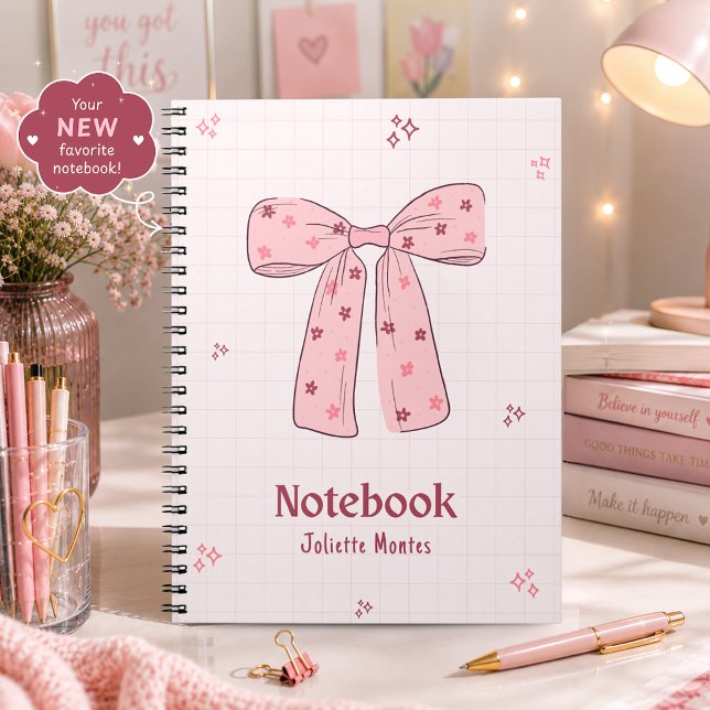 Cuaderno Encantador con Lazo Coquette Rosa (Cute-Pink-Coquette-Bow-Notebook)