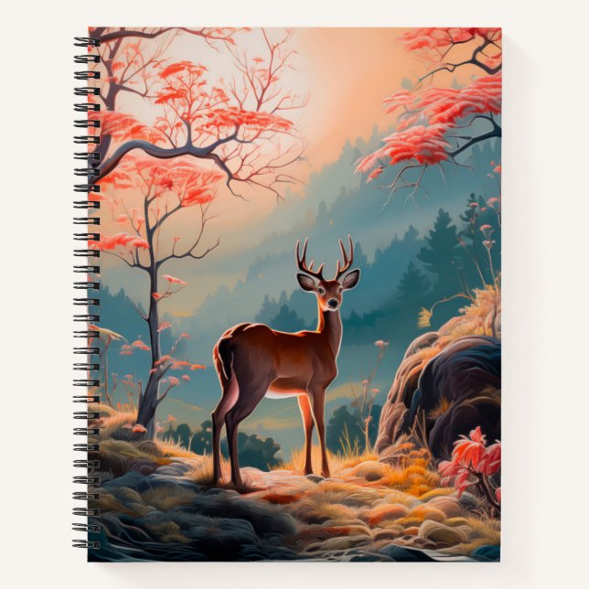 Cuaderno Encantador Diseño de Escenario del Bosque de Cerfs (Anverso)