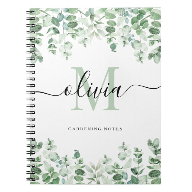 Cuaderno Encantador Eucalyptus | Monograma de acuarela eleg (Frente)