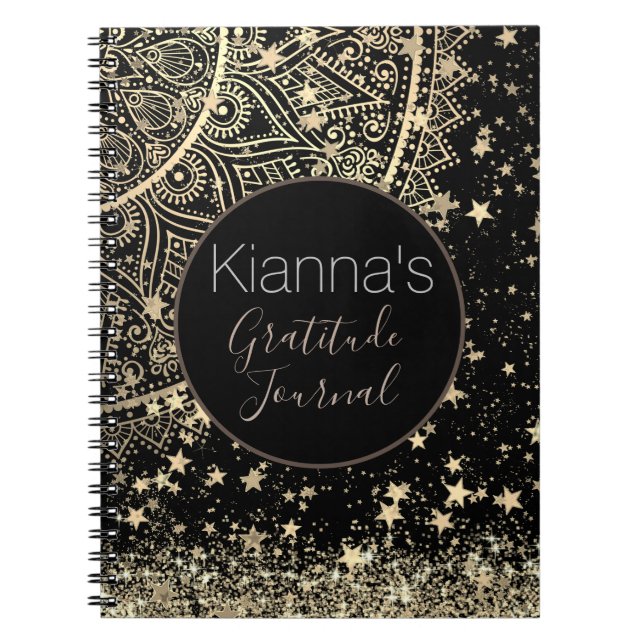 Cuaderno Encantador Mandala con estrellas de oro personaliz (Frente)