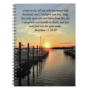 CUADERNO ENCANTADOR MATTHEW 11:28 SOL SOBRE LA FOTO DEL LAG