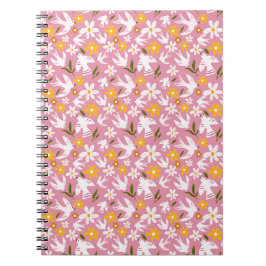 Cuaderno Encantador patrón floral de aves sin costuras