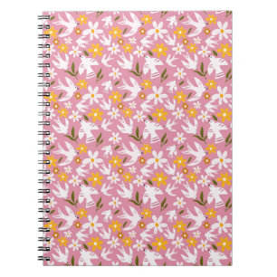 Cuaderno Encantador patrón floral de aves sin costuras
