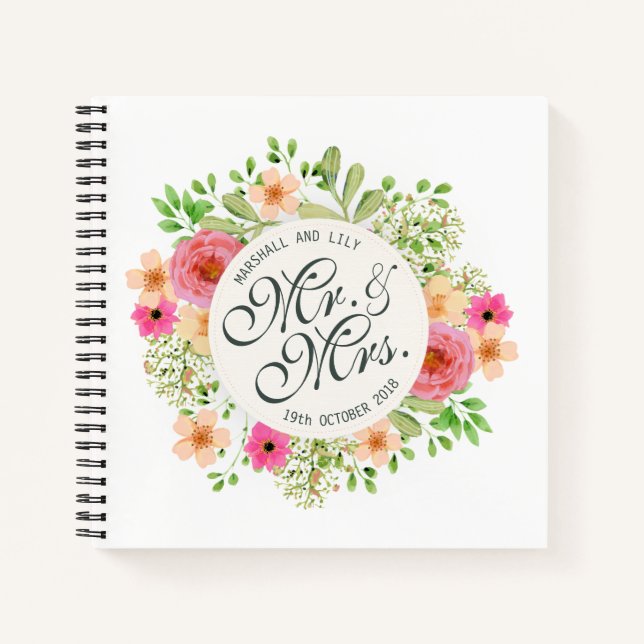 Cuaderno Encantador Sr. y Sra. Floral Boda Guestbook (Anverso)