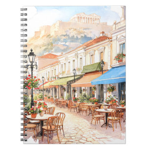 Cuaderno Encantadora calle de Atenas Grecia Acuarela