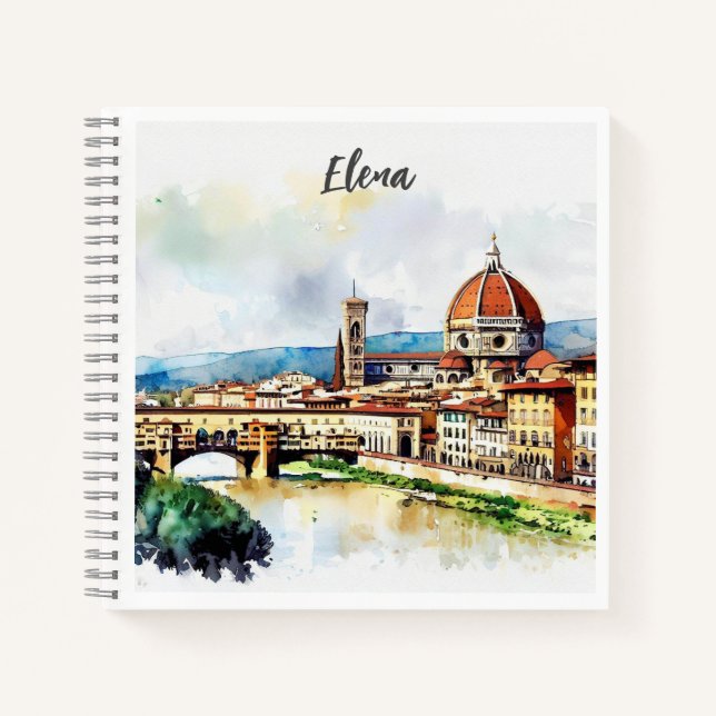 Cuaderno Encantadora pintura acuarela Florencia en Italia (Anverso)