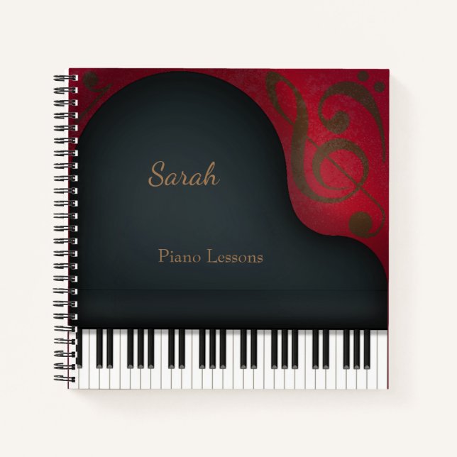 Cuaderno Encantadores músicos personalizados de piano negro (Anverso)