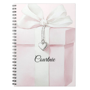 Cuaderno Encanto cardíaco de regalo de Rubor Pink White Bow