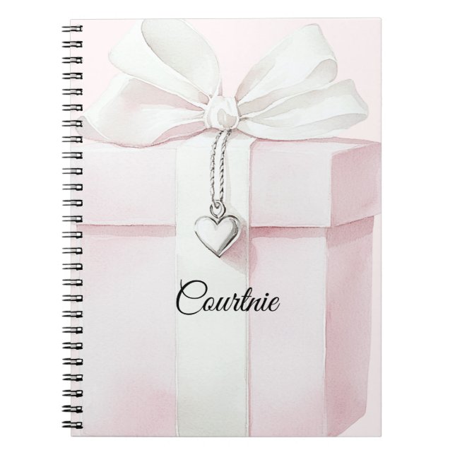Cuaderno Encanto cardíaco de regalo de Rubor Pink White Bow (Frente)
