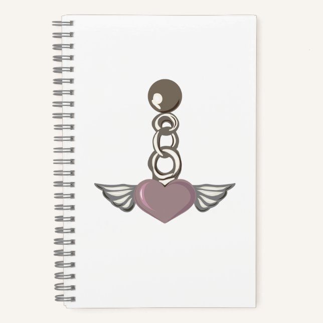 Cuaderno Encanto de cadena cardíaca alada - Diseño de ángel (Anverso)