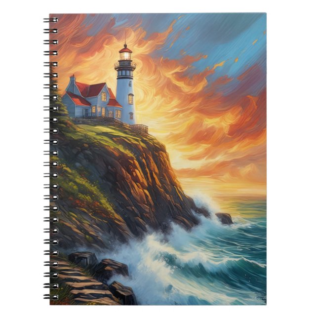 Cuaderno Encantos de la costa: Casa y faro con techo rojo (Frente)