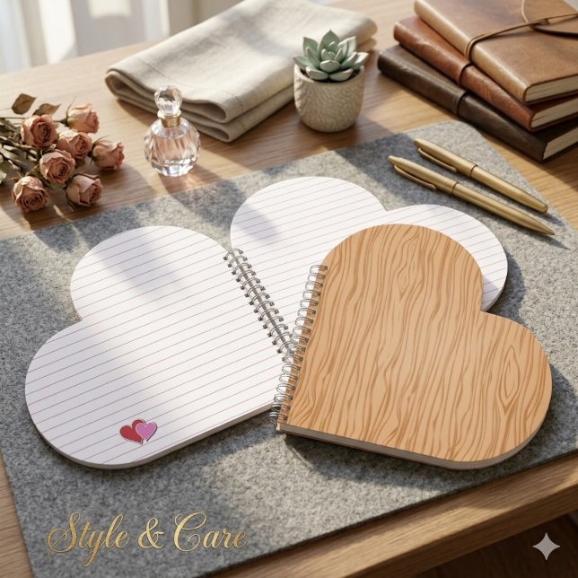 Cuaderno encuadernado en espiral con forma de cora (Wood Texture Heart Shaped Spiral Bound Notebook)