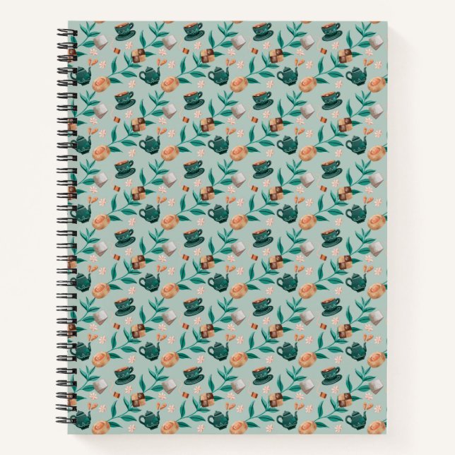 Cuaderno encuadernado en espiral con un patrón flo (Anverso)